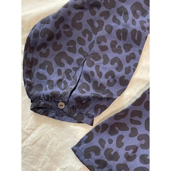 NWT Marine Layer Size Small Rory Long Sleeve Ruffle Blouse Cheetah Blue Purple - Picture 6 of 11
